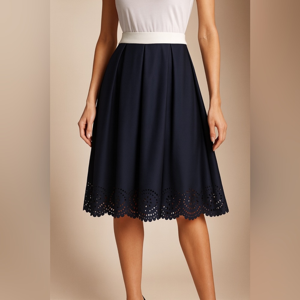 Karl Lagerfeld Navy A-Line Skirt with White Waistband
